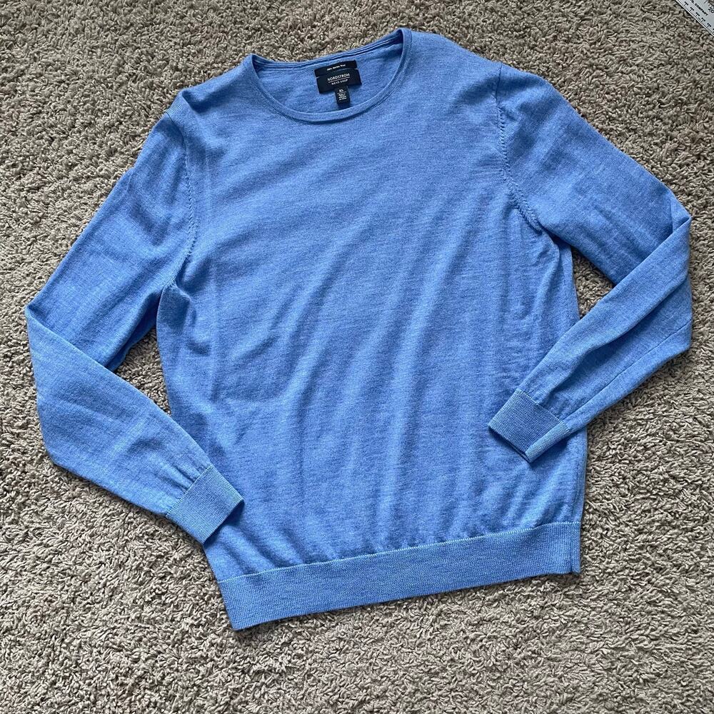 Nordstrom Men's Shop 100% Merino Wool Lightweight Sweater light blue sz XL